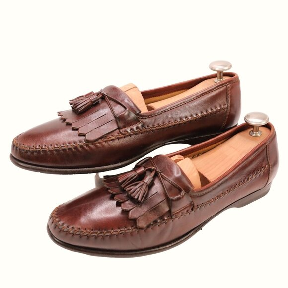Santoni Italy All Leather Tassel Loafers Brown Moccasins Men's 11.5D Dress Shoes - Picture 7 of 14